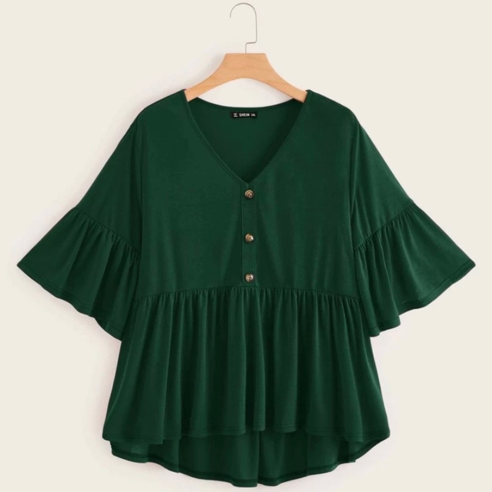 Green | 1XL | Flounce Peplum Top | Shein